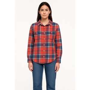 St. John's Bay Women's Plaid Flannel Shirt – Red, Navy & Cream – Size XXL
